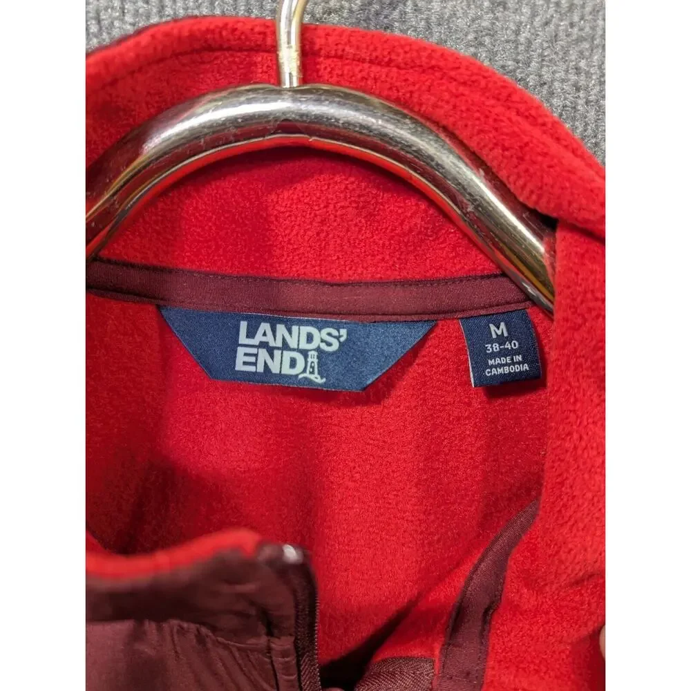 Lands End Fleece Vest Mens Medium 38-40 Full Zip Layer Pockets Maroon Red Hiking